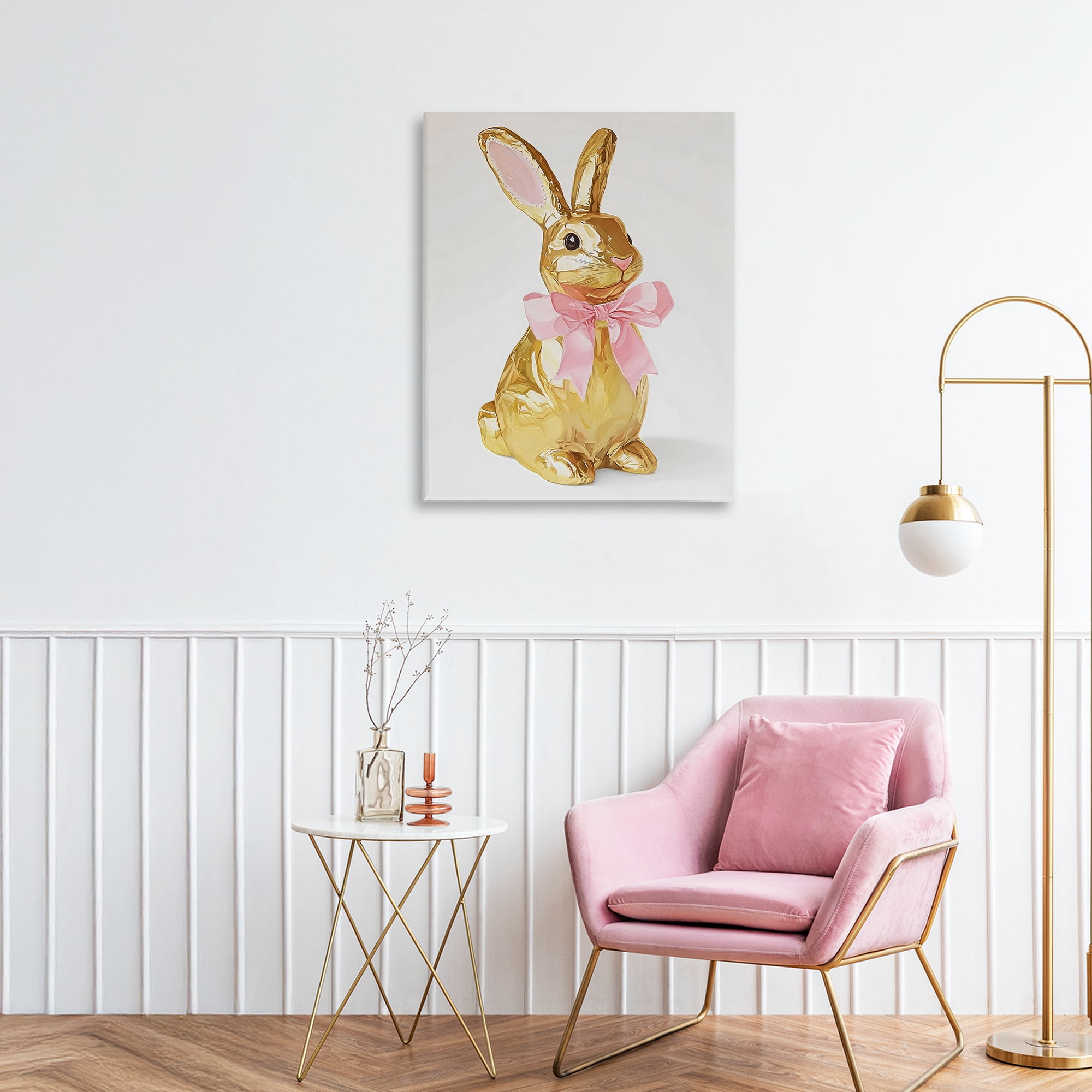 Stupell Industries Golden Easter Bunny with Ribbon Canvas Wall Art, design by The Prints Vibe