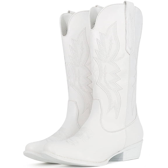 IUV Cowboy Boots For Women Western Boots Cowgirl Boots Pull On Pointy Toe Mid Calf Boots Sizes 5-11