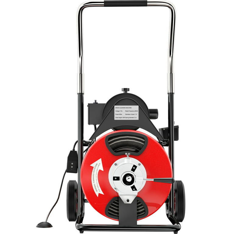 Drain Cleaner Machine 100FT x 1/2 Inch Auto Feed 550W Electric Drain Auger  Fits 1 to 4 Inch Pipes, Sewer Snake Drill Machine with Wheels, Cutters, and  Foot Switch, Portable Drain Cleaner Plumber