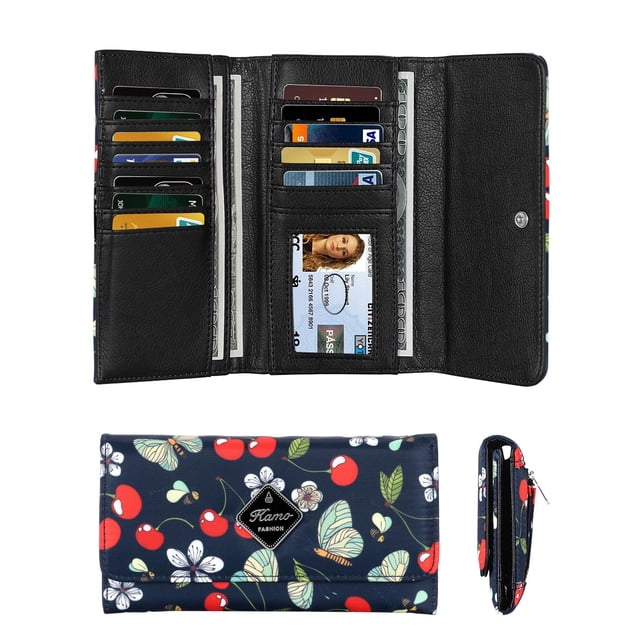 Women's Wallet - Slim Leather ID Credit Card Holder Long Wallet with 12 Card Slots Purse