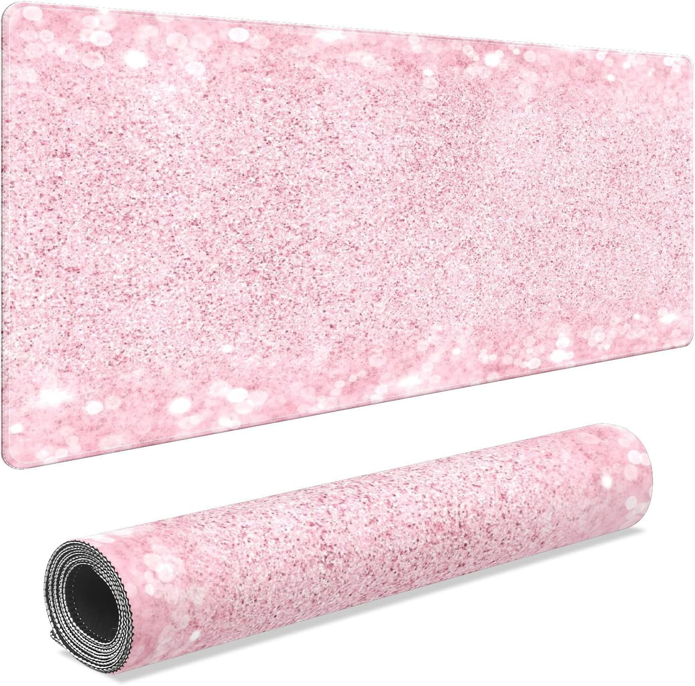 Pink Glitter Desk Mat, Desk Accessory, Cute Workspace, Trendy Workspace, Trendy, 35.4x15.7in Large Gaming Mouse Pad, Cute Desk Topper, Pretty Desk Pad
