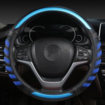 Sport Grip Style Dark Blue Leather Steering Wheel Cover, Universal Fit 15 Inch Steering Wheel Cover