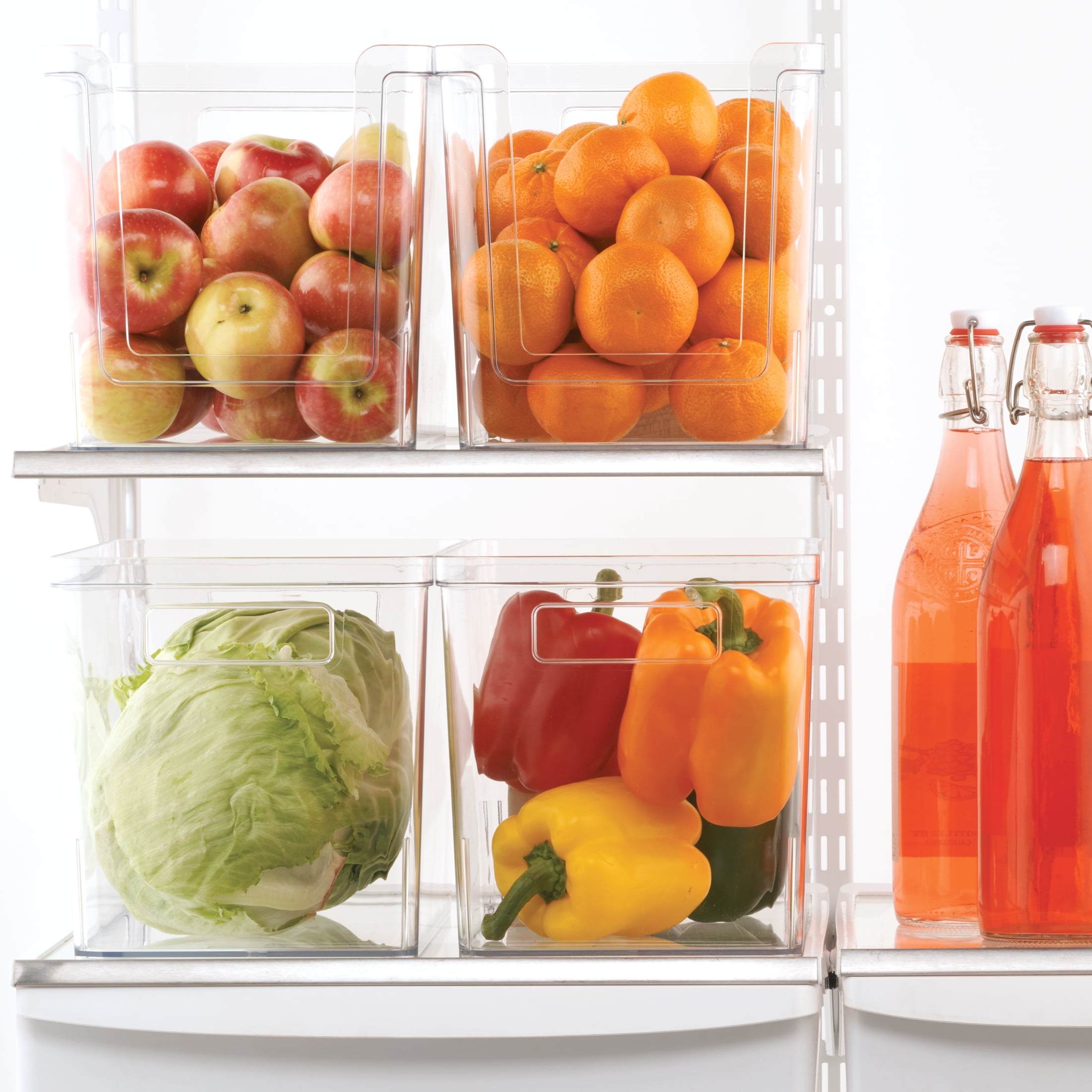 Mainstays 4-Piece Clear Plastic Pantry Storage Bin Organizer Set, Kitchen Cabinet, Fridge, Shelf and Countertop Storage Containers for Pantry Organization