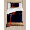 thumbnail image 1 of Juego de funda nórdica de baloncesto, imagen de una cancha de baloncesto vacía con estampado de suelo de madera, juego de cama decorativo de 3 piezas con 2 fundas de almohada, color marrón oscuro, 1 of 4