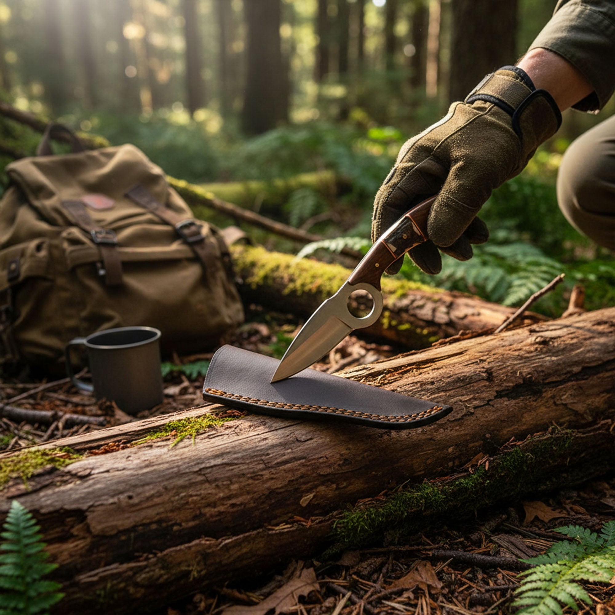 SZCO 7.5 Inch Showdown Wood & Stag Hunter Knife Full Tang Stainless Steel Blade With Leather Sheath Outdoor Fixed Blade Knife