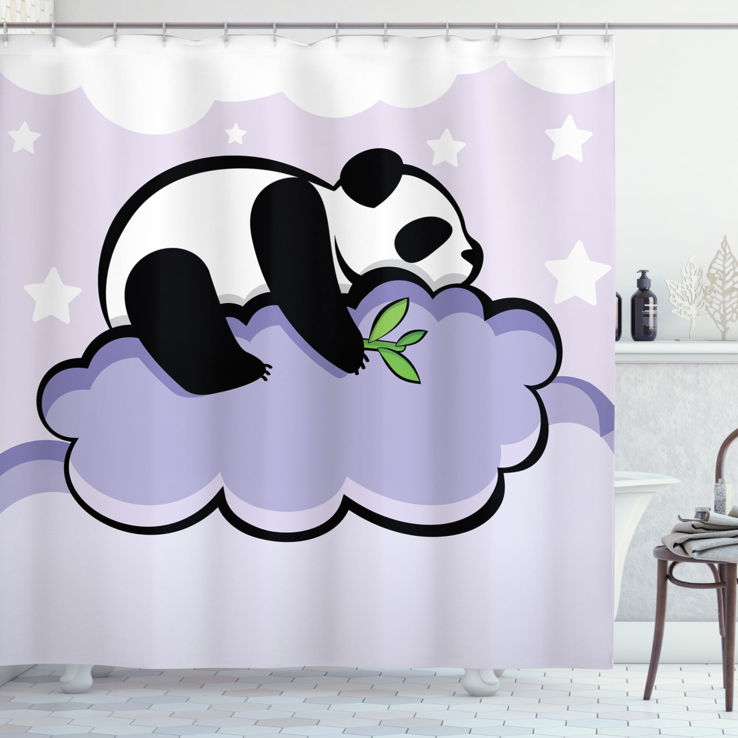 Waterproof Fabric Shower Curtain Dorm Decor Bathroom Curtain With Hooks Panda 