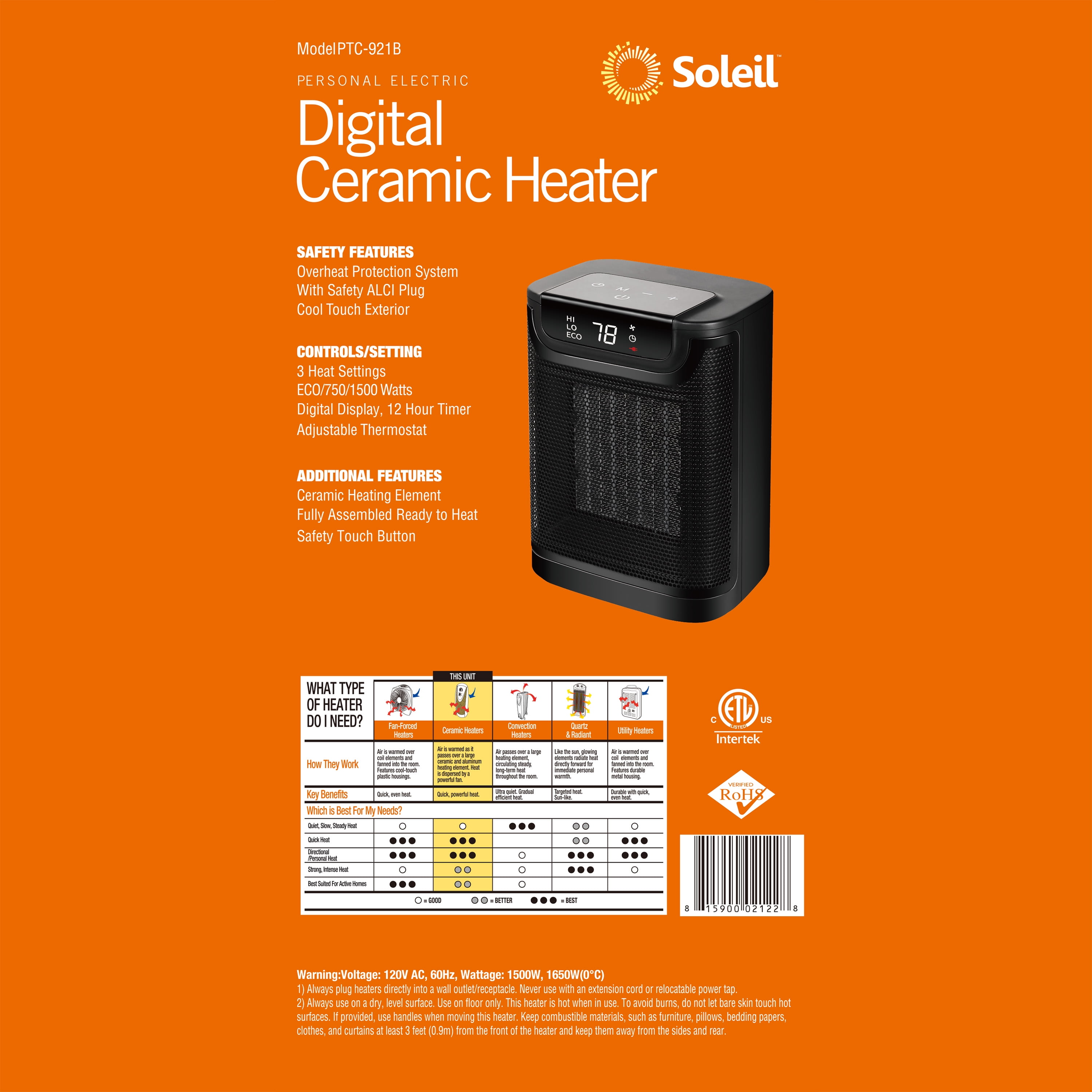 Soleil Geneva Milk House Space Heater Utility Electric 1500