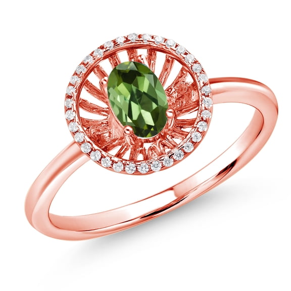 Gem Stone King 18K Rose Gold Plated Silver Green Tourmaline Ring for Women (0.98 Cttw, Oval 6X4MM, Gemstone October Birthstone, Size 6)