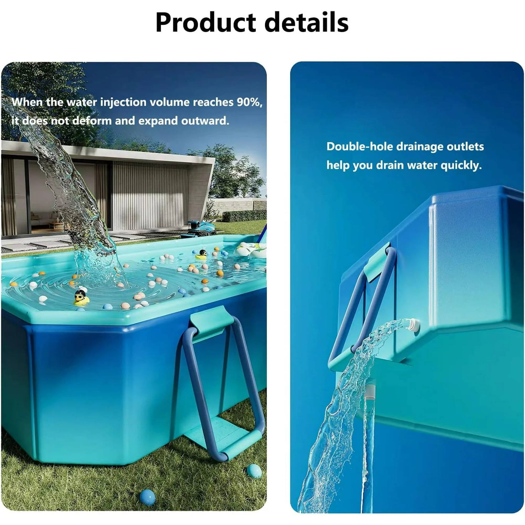 ManyFun Foldable Swimming Pool, Large Non-Inflatable Adults Kids Outdoor Pools, Ice Blue, 101" x 66" x 20"