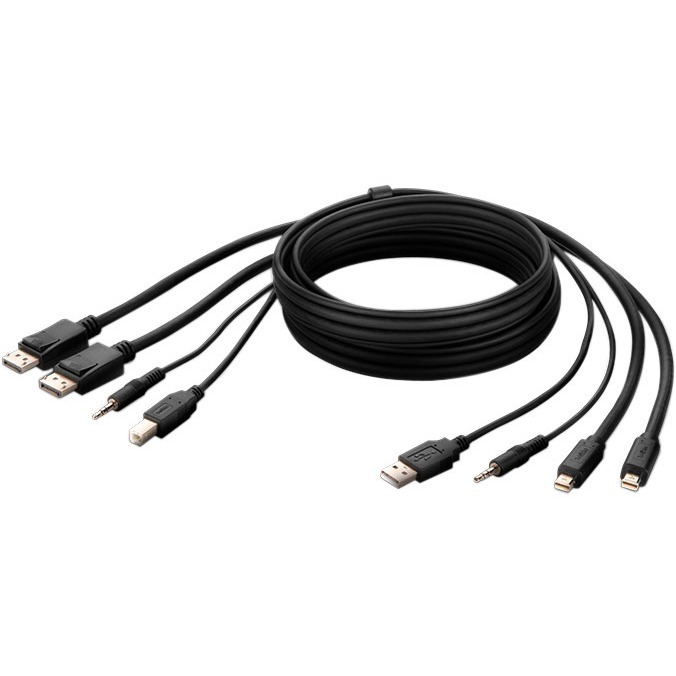 Belkin Dual Mini DisplayPort to DisplayPort + USB A/B + Audio Passive Combo KVM Cable 10 ft