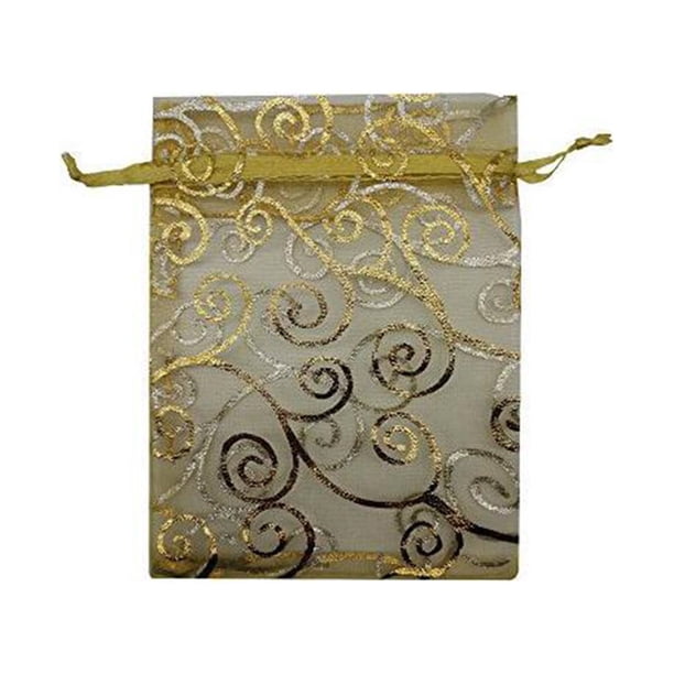 Inteprter 100 piezas bolsas con cordón ajustable Multicolor presente bolsas Festival impresión caramelo bolsillo regalos de navidad suministros Almacenamiento y organización del hogar Oro 10*12cm
