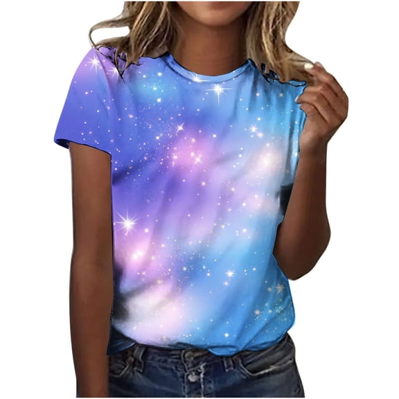 Tnhcen Unisex Galaxy Print T-Shirt, Men's Women's Short Sleeve Crew Neck Top, Soft Cotton-Like Stretchy Casual Tee, Trendy Space Star Pattern Shirt, Sizes S-5XL