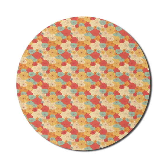 Floral Mouse Pad for Computers, Top View of Colorful Blossoming Flowers in Vibrant Tones, Round Non-Slip Thick Rubber Modern Gaming Mousepad, 8" Round, Salmon Apricot, by Ambesonne