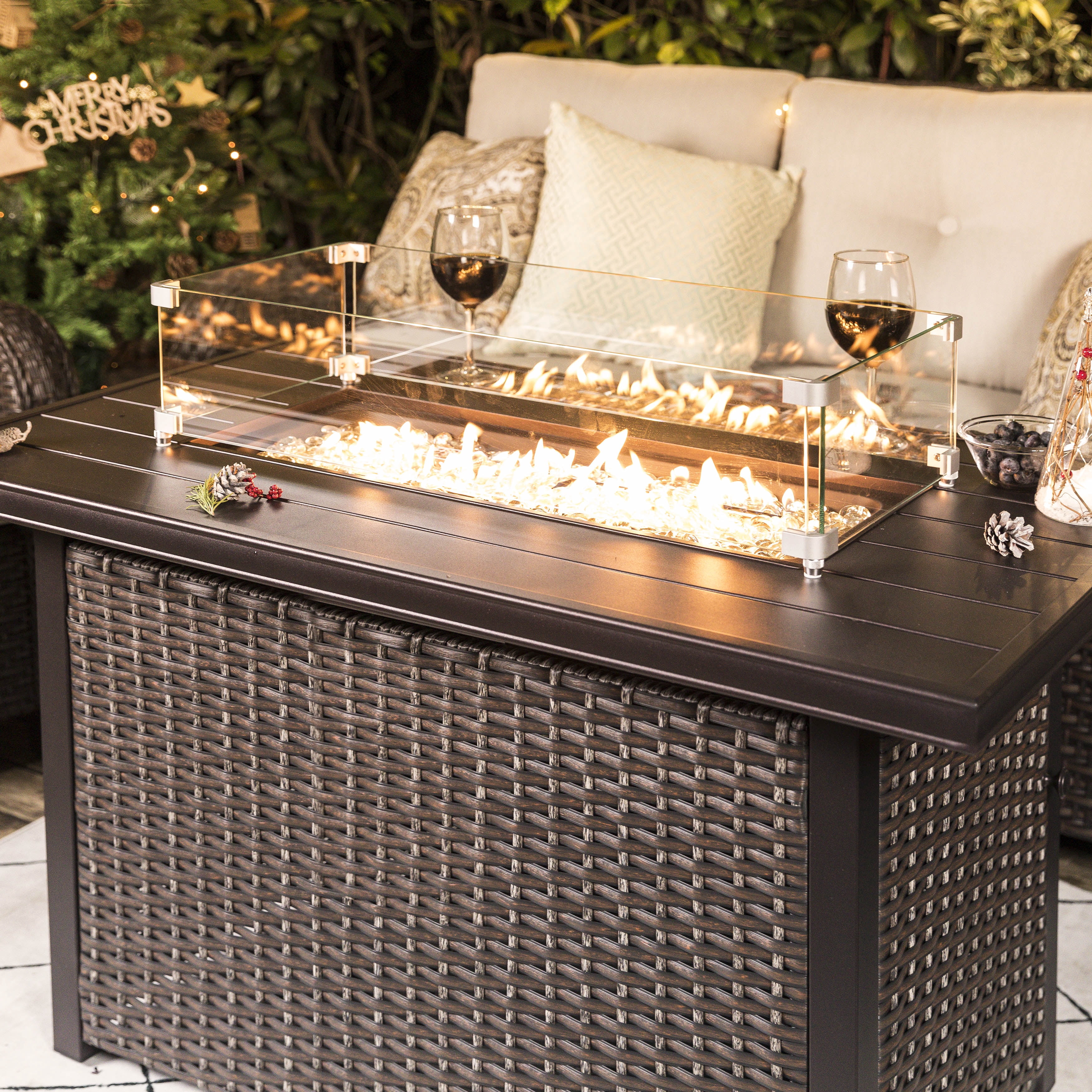 Nuu Garden Fire Pit Glass Wind Guard, Transparent Tempered Glass, Polished Aluminum Brackets, 3M Anti-Slip Pads, Rectangular, for Fire Pit Table