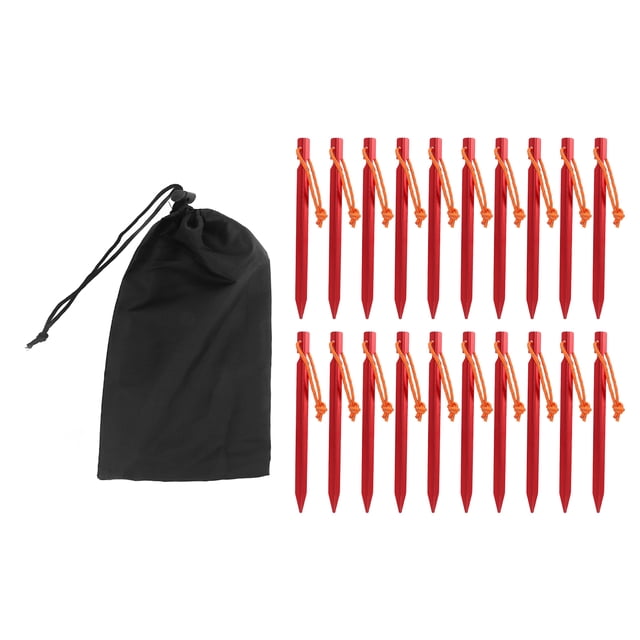 Estacas para carpas resistentes en forma de V con cuerdas para acampar al aire libre de forma segura, color rojo