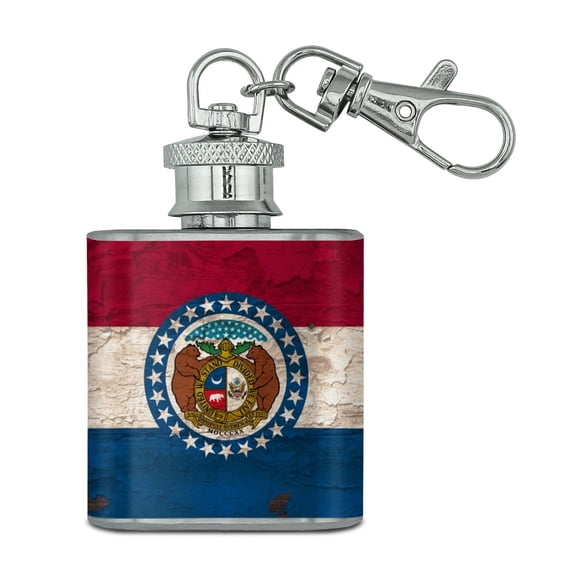 Rustic Missouri State Flag Distressed USA Stainless Steel 1oz Mini Flask Key Chain