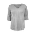 thumbnail image 5 of Miluxas Womens Sweaters V Neck 3/4 Sleeve Shirts Dressy Casual Blouses Loose Fit Tunic Tops Fall Gray S(S), 5 of 8
