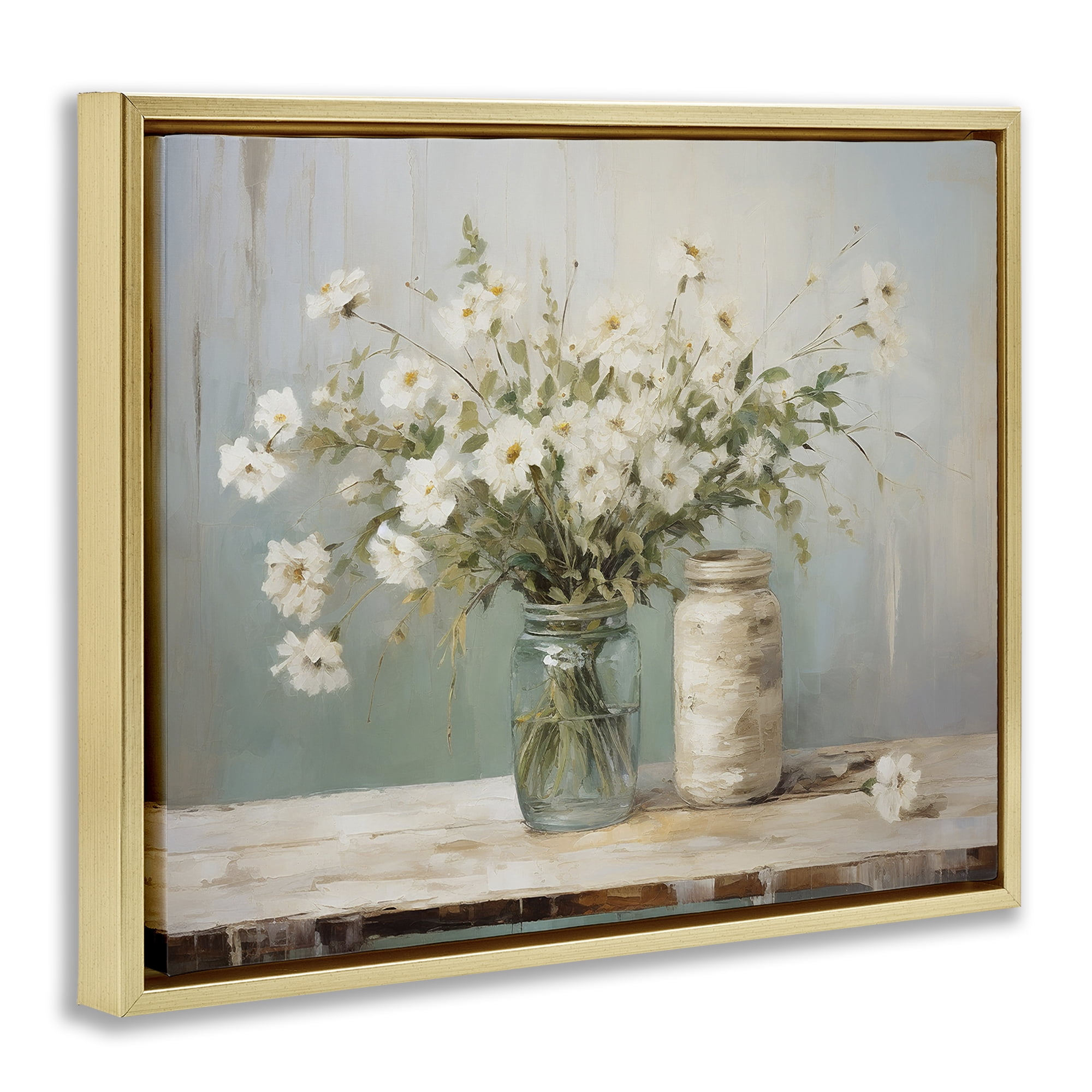 Stupell Industries Traditional Jar Bouquet Botanical & Floral Painting Gold Floater Framed Art Print Wall Art, 31 x 25