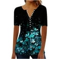 thumbnail image 2 of Busydd Womens Summer Tops Casual V Neck Short Sleeve T-Shirt Tops Fashion Floral Button Basic Tunic Tops Comfy Pleated Loose Blouses, 2 of 4