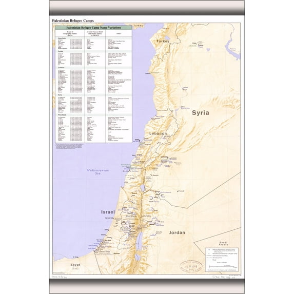 24"x36" Gallery Poster, cia map of Palestinian refugee camps 1988