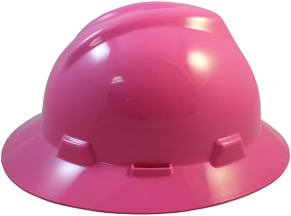 MSA V-Guard with Staz On Suspensions - Full Brim Hard Hats and Safety Tote - Hot Pink