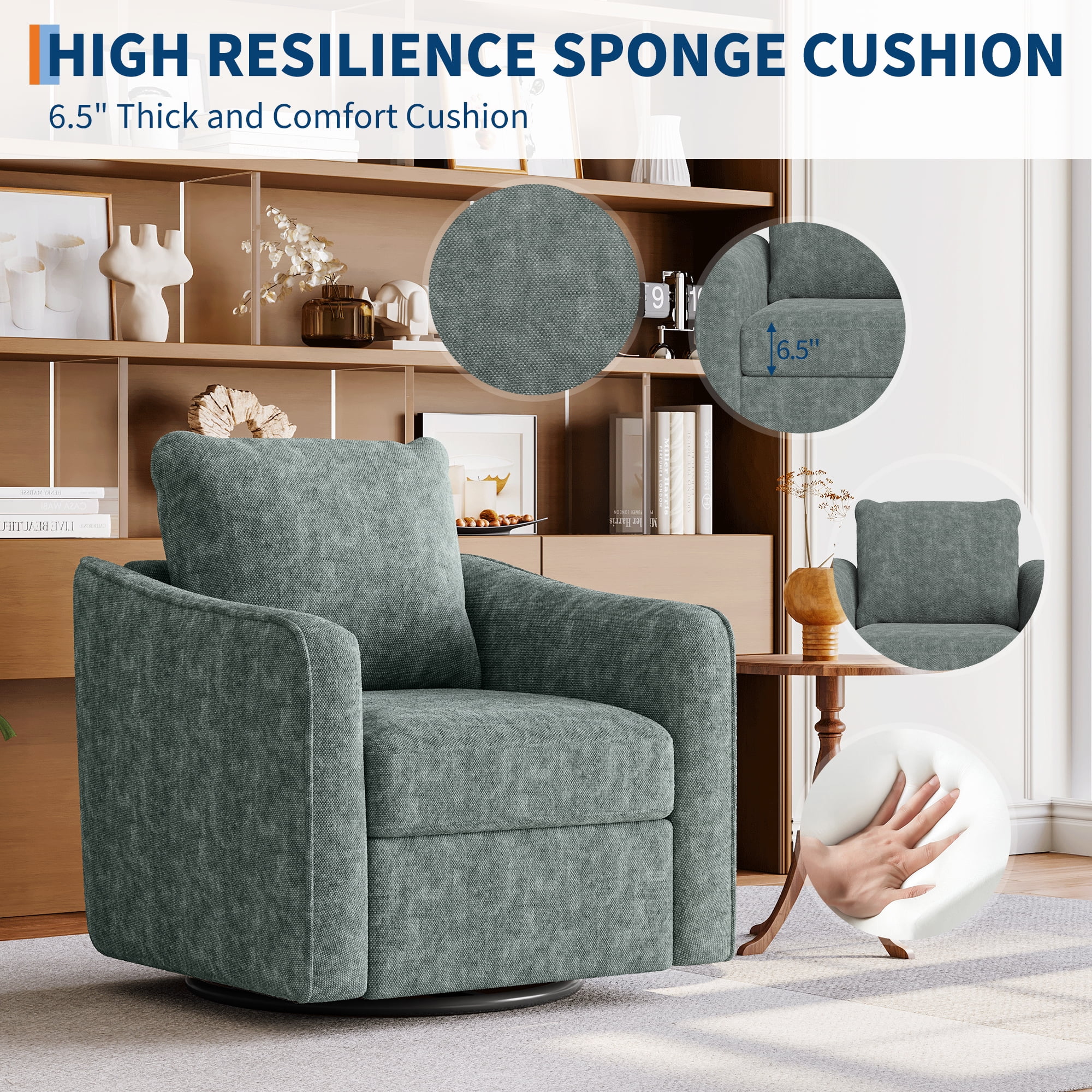 Swivel Rocker Recliner Chair, Glider Rocker Recliner, Rocking Chair Nursery, Fabric Chair with High Back, Deep Seat, for Living Room, Bedroom, Green