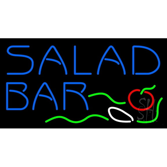 Blue Salad Bar Logo LED Neon Sign 20 x 37 - inches, Black Square Cut Acrylic Backing, with Dimmer - Bright and Premium built indoor LED Neon Sign for restaurant window and interior decor.
