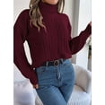 thumbnail image 6 of Women'S Sweater Round Neck Texture Button Lantern Sleeve Tops Pullover Knit Wine Red S, 6 of 8