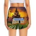 thumbnail image 3 of Picia Fall Village Scenery Pattern Women's 2 in 1 Athletic Running Shorts High Waisted Workout Casual Gym Sweat Shorts with Comfy Liner Zipper Pockets-X-Large, 3 of 9