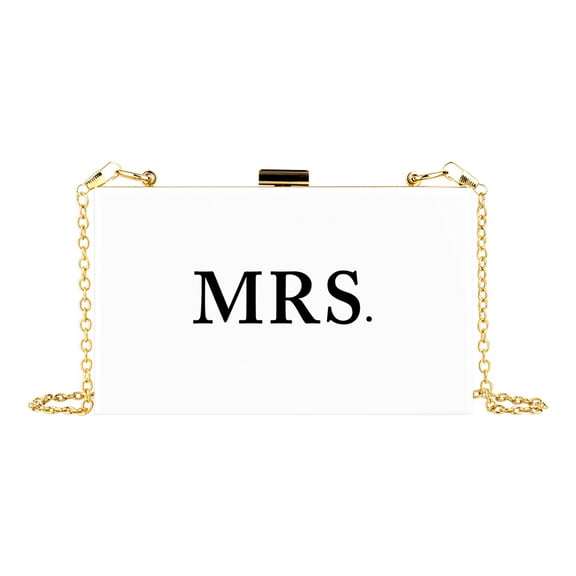 Koyal Wholesale Acrylic Clutch Purse for Bride with Gold Removable Metal Chain, Classic Mrs., 1-Pack