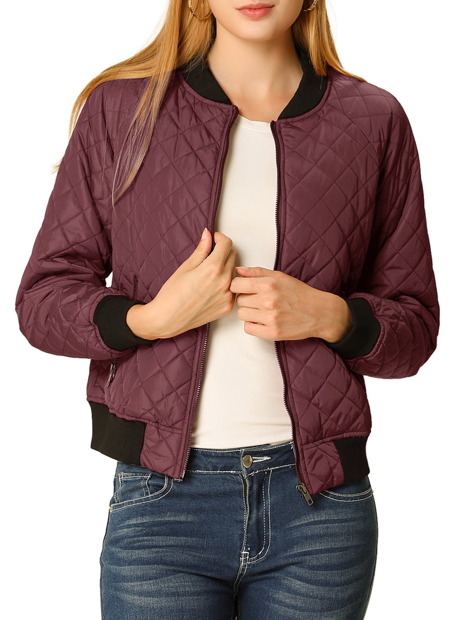 Women's PU Long Sleeve Zip Quilted Diamond Stitch Ladies Open Blazer Jacket Top 