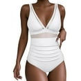 thumbnail image 2 of Roncen Women's One Piece Swimsuits Tummy Control Bathing Suits V Neck Ruched Push Up Halter Slimming Summer Swimwears, 2 of 8