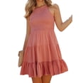 thumbnail image 1 of VISgogo Vestido Casual para Mujer, Cuello Redondo Sin Mangas Color Sólido Jersey Fruncido Línea A Mini Vestidos VISgogo moda, 1 of 9