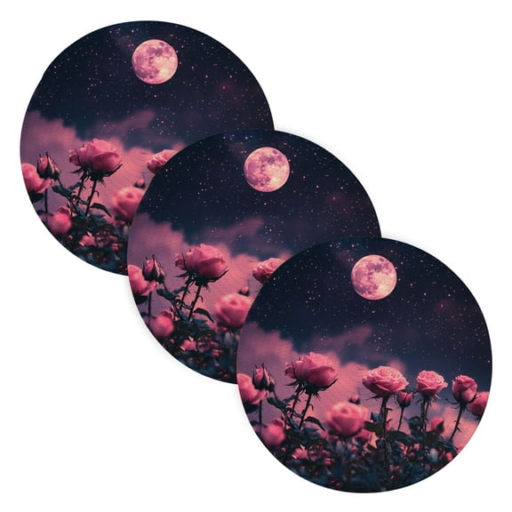 BZSMCE Mats for Pots,Pans Place Pink Roses and Full Moon Simple Style Pattern Pot Mats