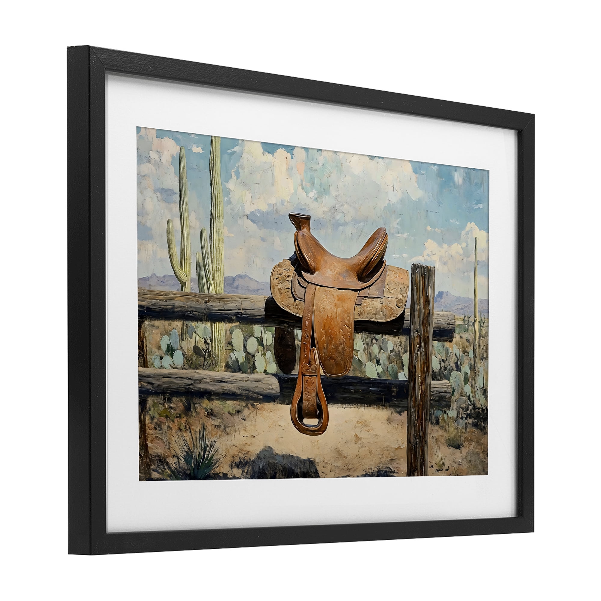 Stupell Industries Saddle on Desert Fence Black Framed Print Under Glass, design by Franklyn Gregory