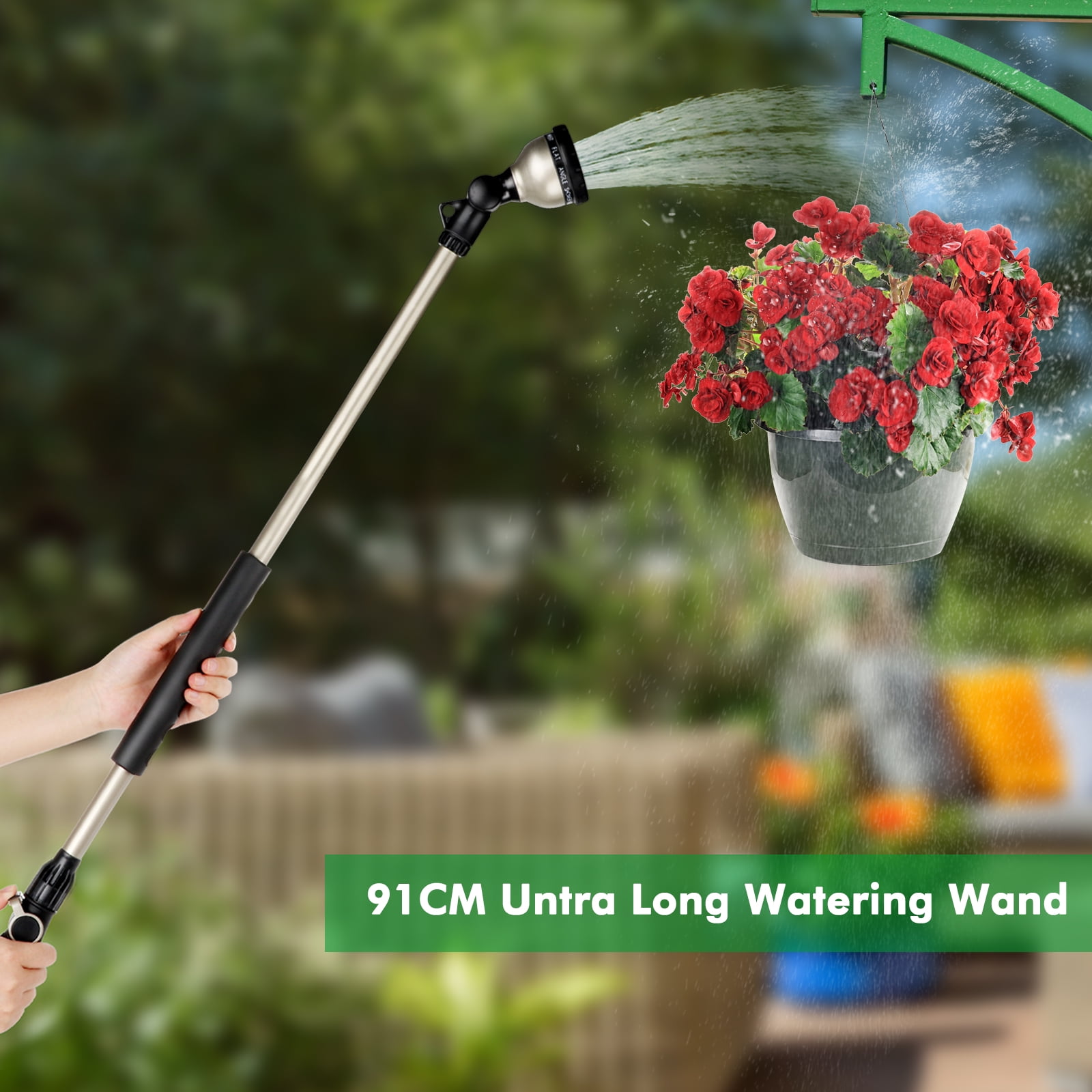 Restmo 36” Metal Watering Wand with 180° Ratcheting Spray Head, 10 Spray Patterns, Heavy Duty Hose Nozzle Sprayer