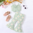 thumbnail image 2 of Faraee Toddler Baby Summer Clothes for Girls Bow Tie Sleeveless Ribbed Crop Tops and Floral Print Bell Bottom Flare Pants Outfit 6 12 18 24 Months 2T 3T 4T 5T Light Green, 2 of 7