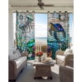 thumbnail image 2 of Vintage Window Grille Blackout Curtains for Bedroom Living Room, Coral Turtle Underwater World 84 In Long Thermal Insulated Room Darkening Drapes Grommet Window Treatments, 52 x 84 In, 2 of 9