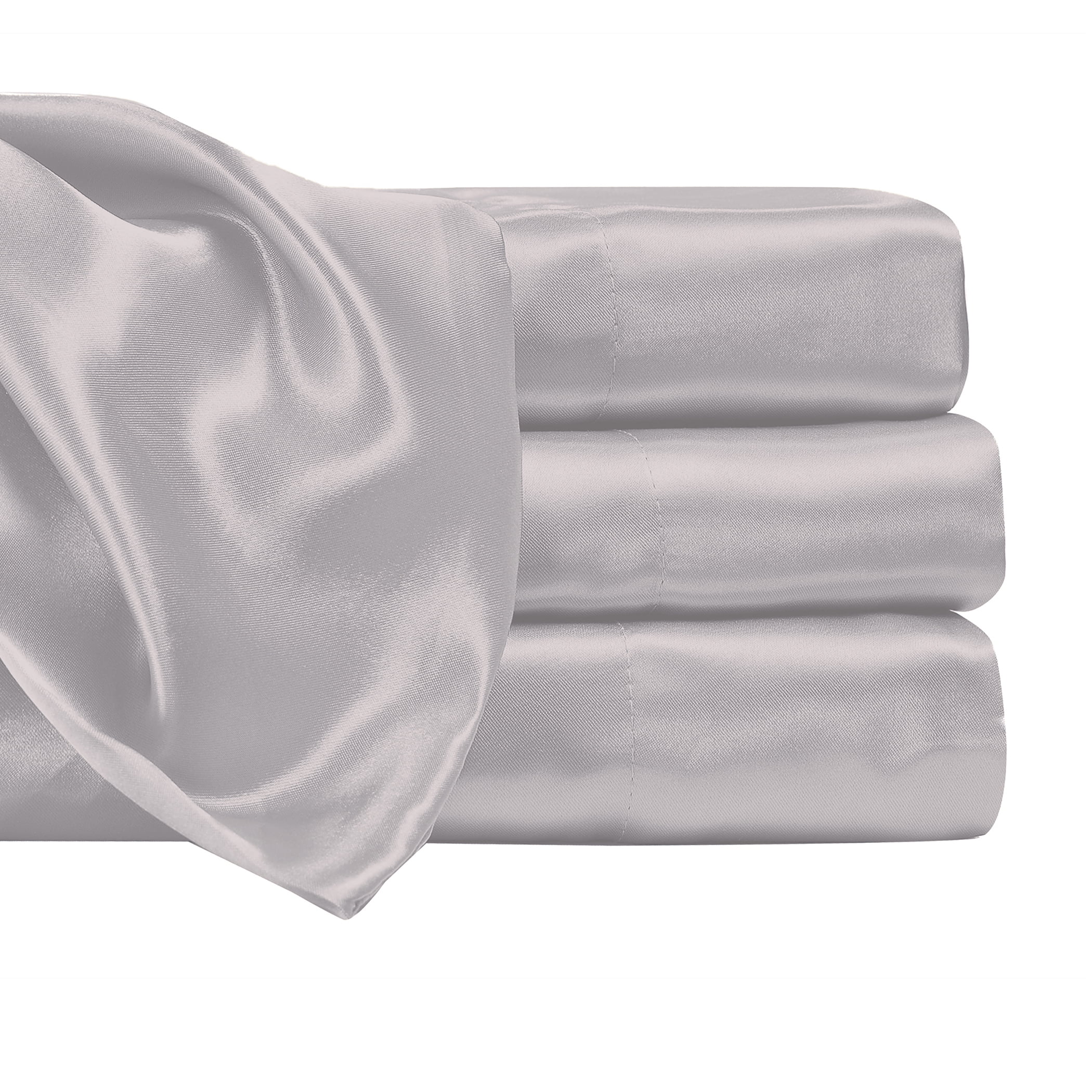 Satin 230 Thread Count Silver Solid Print Polyester Sheet Sets Full (Count 4)
