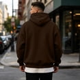 thumbnail image 4 of Men's Hooded Long Sleeve Solid Sweatshirt Oversized Casual Pullover Comfortable Basic Top with Kangaroo Pocket for Fall Winter Everyday Wear and Weekend Outings Coffee M, 4 of 6