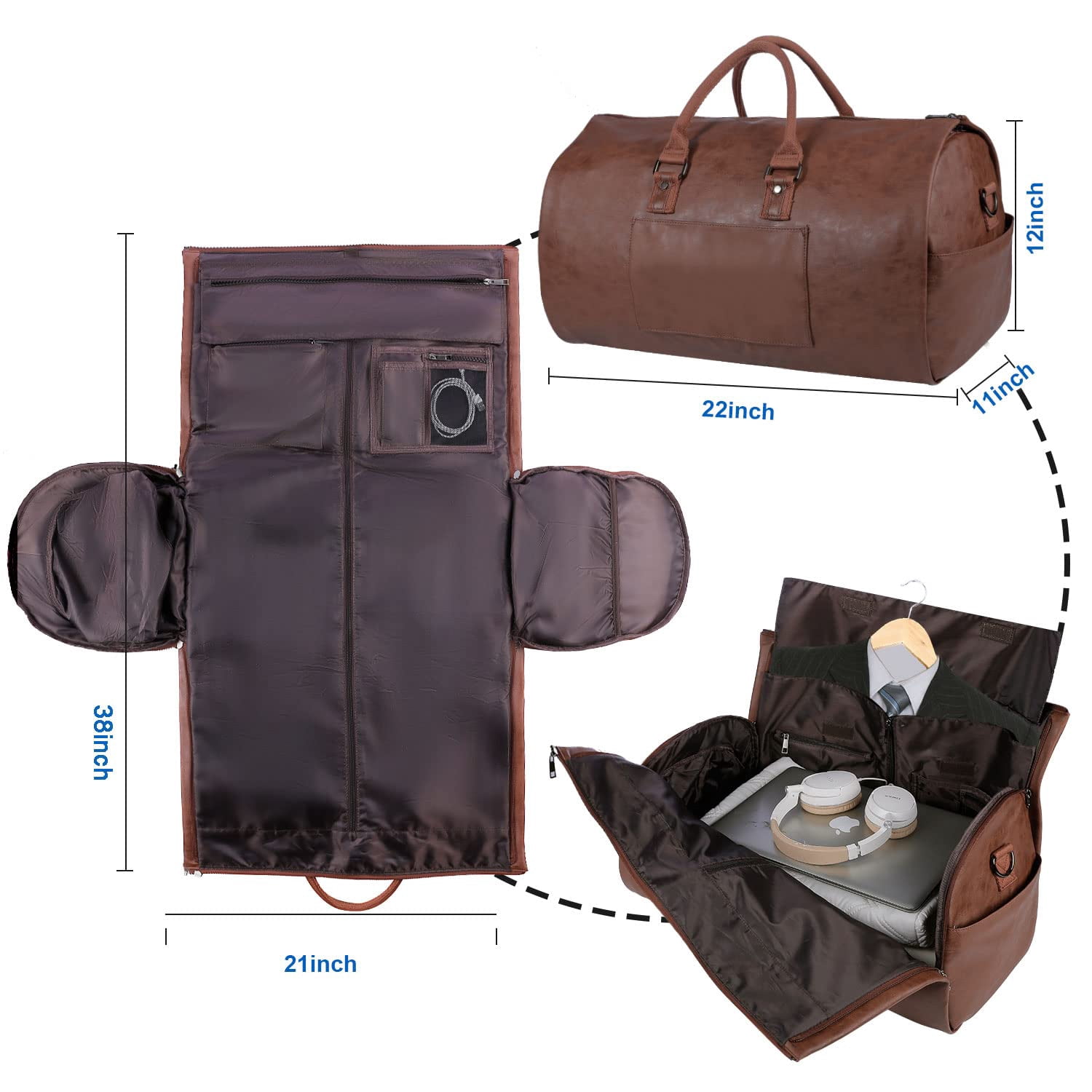 seyfocnia Convertible Travel Garment Bag,Carry on Garment Duffel Bag for Men Women - 2 in 1 Hanging Suitcase Suit Business Travel Bag