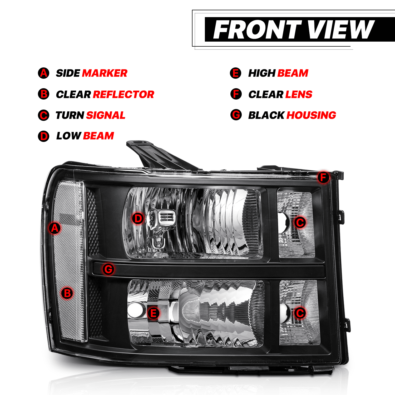 M-AUTO Headlights Assembly Headlamps Replacement for 2007-2014 GMC Sierra Pickup, Black Housing Clear Lens Clear Corner
