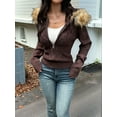 thumbnail image 5 of Women'S Zip Up Cardigan Sweater Cable Faux Fur Hoodies Long Sleeve Jacket Knit Outfits Y2K Brown L, 5 of 9