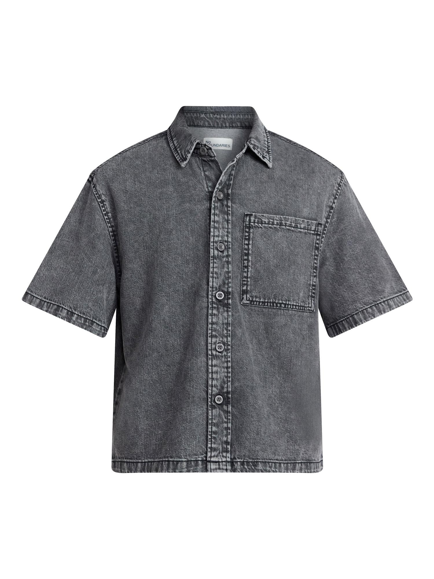 No Boundaries Denim Boxy Fit Shirt with Short Sleeves, Men's XS-4XLT