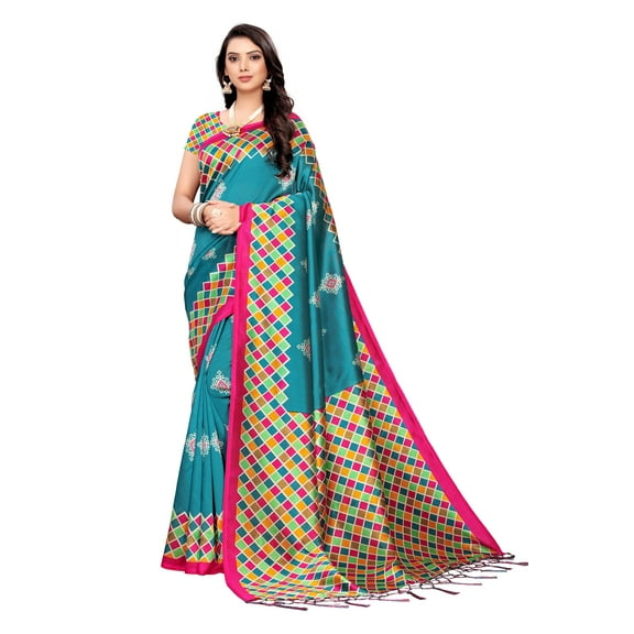 Multi color Mysore Silk saree/sari with running blouse For Women/Girls