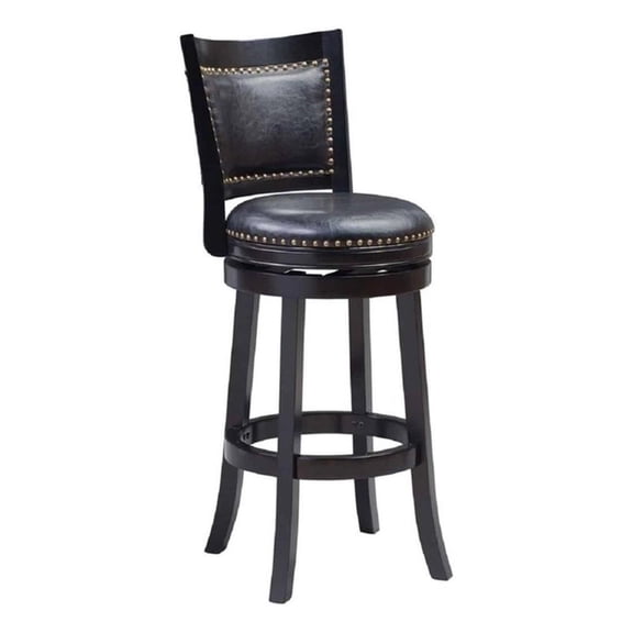 Pemberly Row Hardwood Bar Height Swivel Stool Faux Leather Nailhead in Black