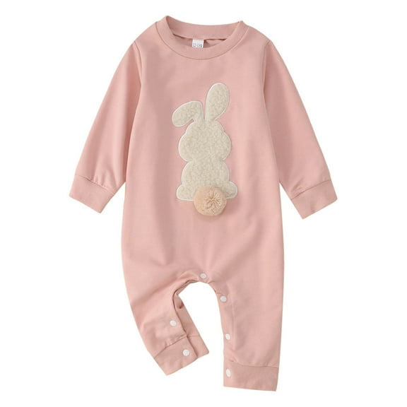 Baby Girl Bubble Romper Baby Boy and Girl Easter Bunny Embroidered Jumpsuit Toddler Crawlies Suit Baby Bubble Romper Pink 3 Months-6 Months