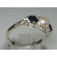 thumbnail image 4 of LBG British Made Luxury Solid 10K White Gold Natural Sapphire and Cultured Pearl Trilogy Ring, 4 of 7