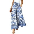thumbnail image 4 of eileial Women Wide Leg Pants High Waisted Floral Boho Palazzo Culottes Casual Flowy Tie Knot Trousers with Pockets,Blue M, 4 of 6