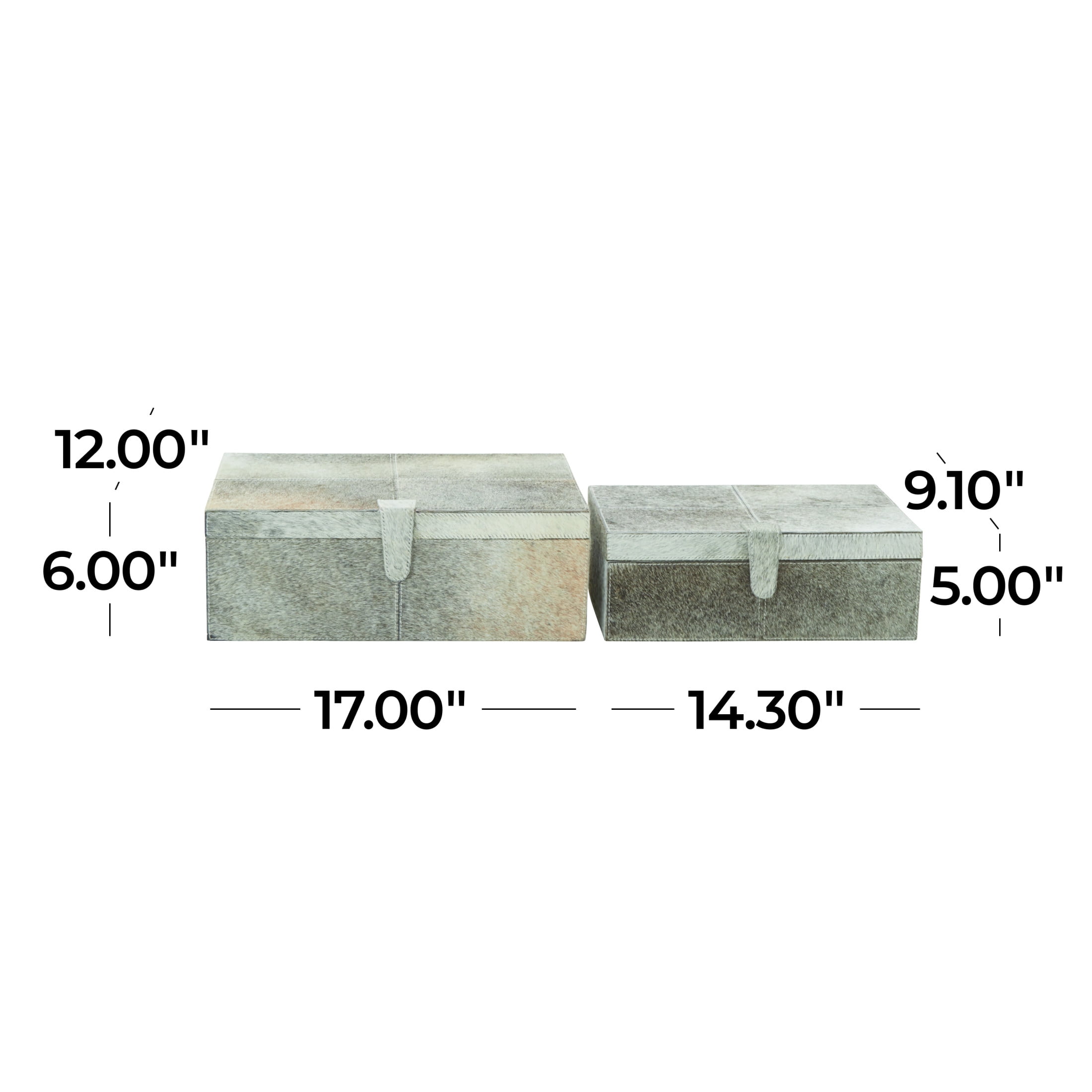 DecMode Handmade Gray Leather Decorative Box with Snap Front Closure and Detailed Stitching, 2 Count